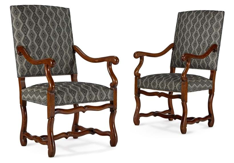 Inline Image - Lot 65: A pair of chestnut open armchairs, French, 19th century, in the 17th century style | Est. £700-1,000 (+ fees)