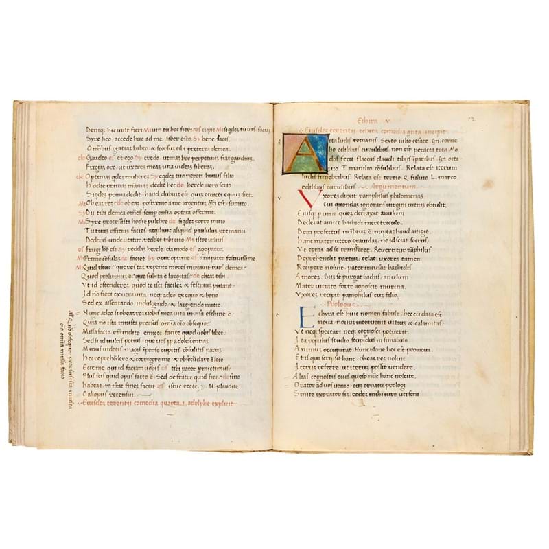 Terence, Comoediae, in Latin, illuminated humanist manuscript on paper and parchment [Italy (probably Florence), dated 4 April 1446]