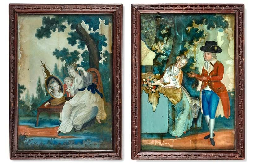 Inline Image - Lot 176: A pair of reverse glass paintings, Chinese Export, late 18th century | Est. £600-1,000 (+ fees)