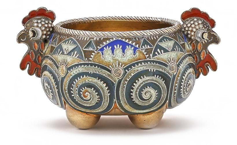 Inline Image - Lot 39: Fabergé, a silver gilt cloisonné enamel salt cellar, Moscow, 1908-1917 | Sold for £21,420