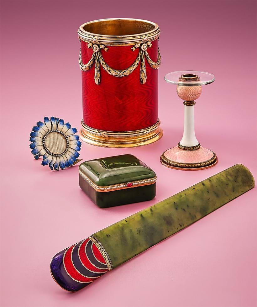 Inline Image - A selection of Faberge enamelled pieces – Lots 9, 61, 59, 78 & 60