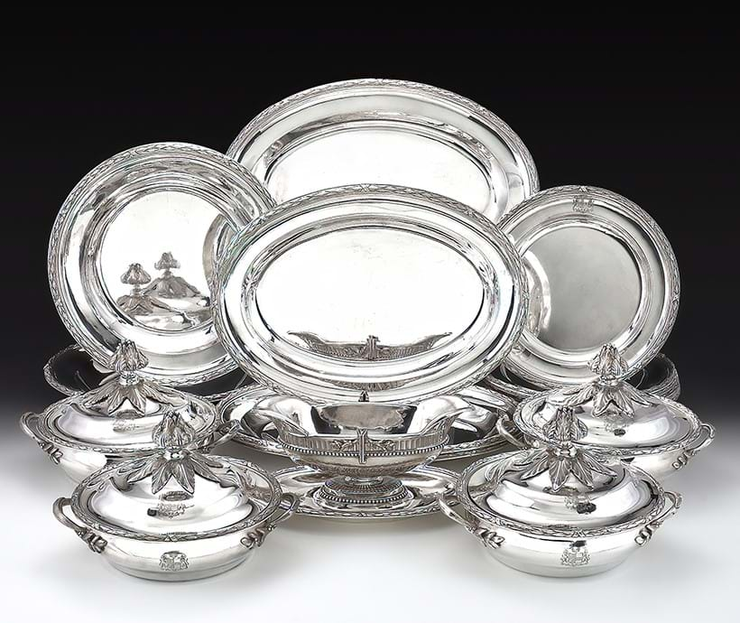 Inline Image - Lot 86: A French silver seventeen piece table service, Maison Odiot, .925 Minerva Mark, Paris, circa 1870 | Est. £18,000-22,000 (+ fees)