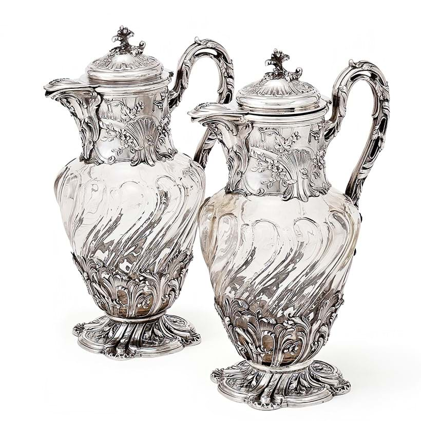 Inline Image - Lot 102: A pair of French silver mounted and cut glass claret jugs, Edmond Tetard, Paris, circa 1890 | Est. £2,000-3,000 (+ fees)