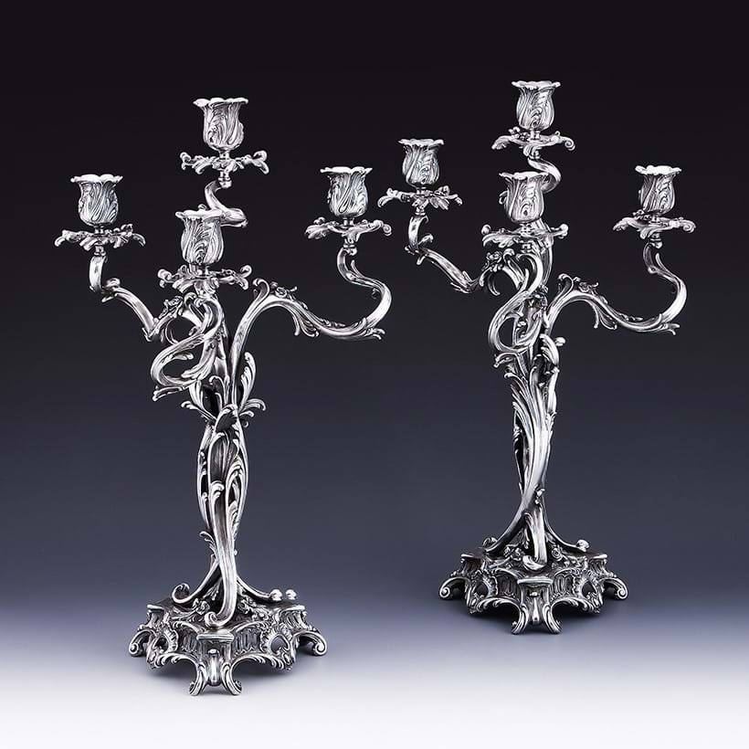 Inline Image - A pair of French silver four light candelabra Cardeilhac, Paris, Minerva marks, early 20th century | Sold with Dreweatts in June 2024 for £8,820