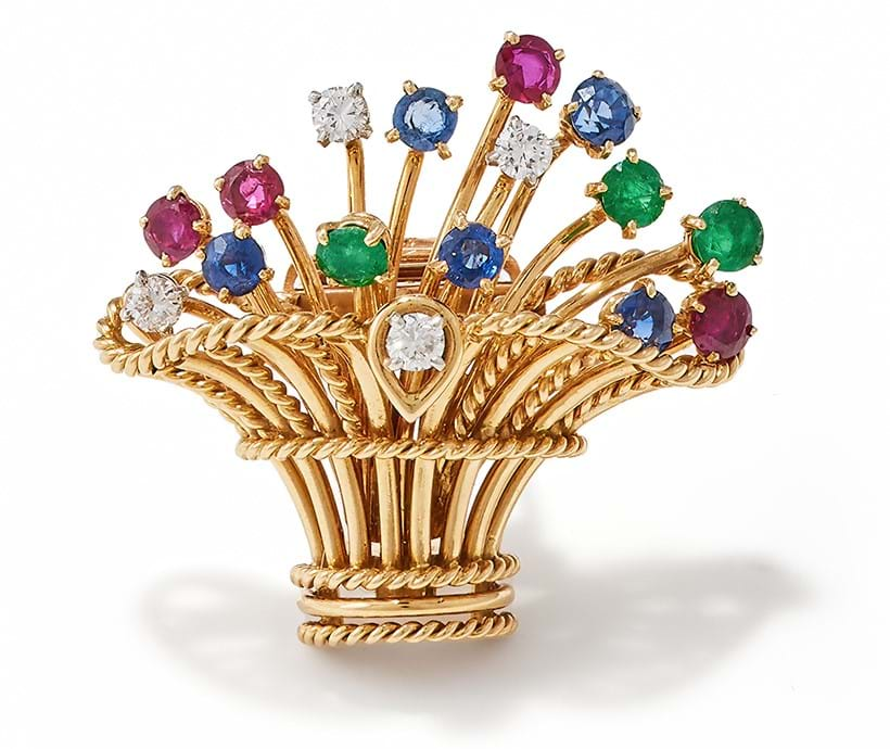 Inline Image - Cartier, a gem set basket brooch, circa 1960 | Sold for £6,300