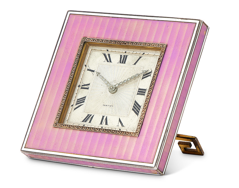 A french silver and enamel travel desk clock, early 20th century.jpg