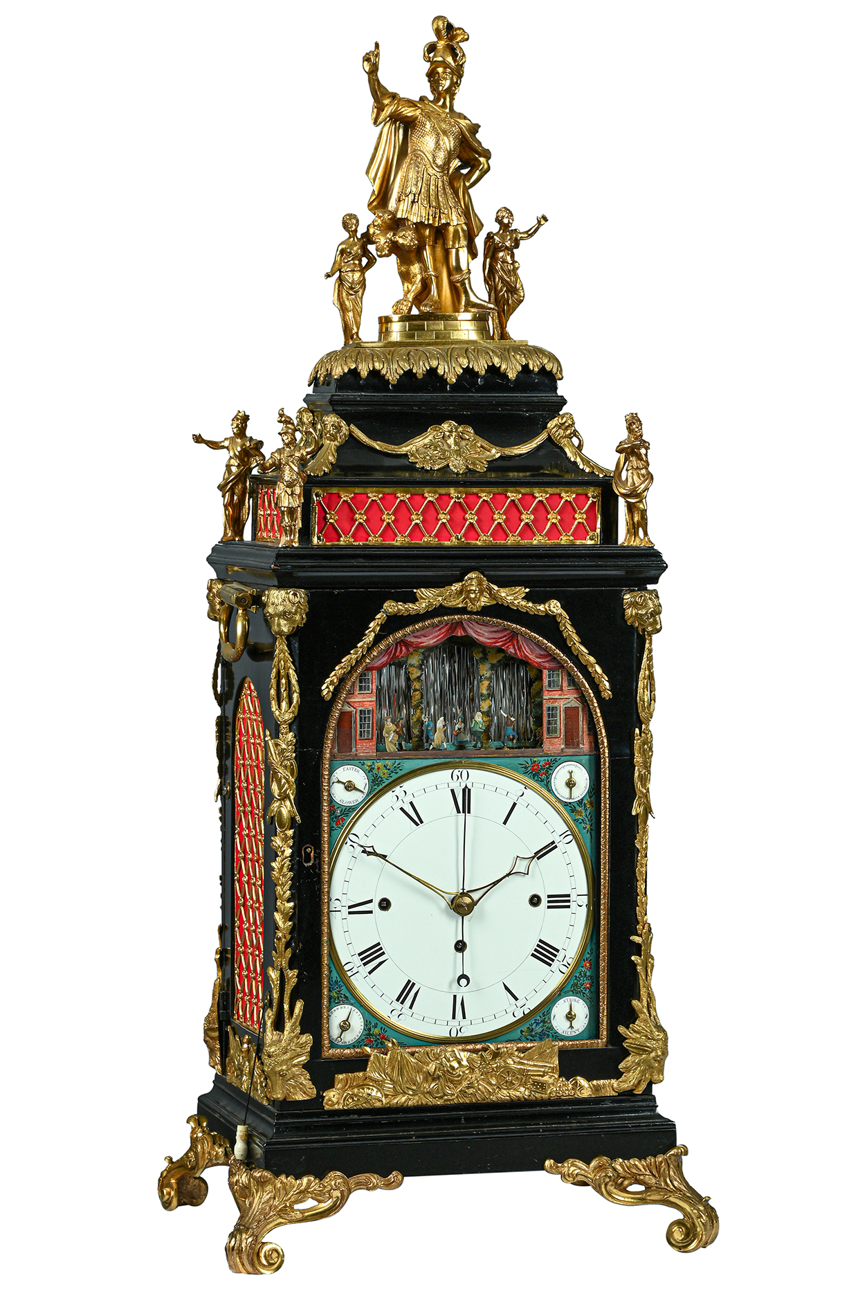 Lot 207 - An impressive George III gilt metal mounted musical automaton centre seconds calendar table clock, unsigned, London, circa 1790.jpg