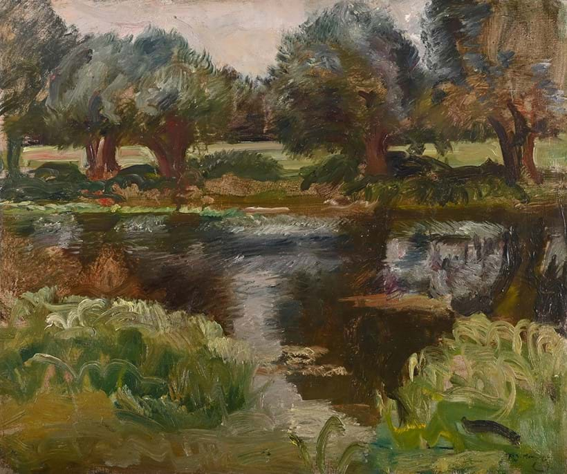 Inline Image - Lot 45: λ Sir Alfred Munnings (British 1878-1959), 'Willows near Langham Pool', Oil on canvas laid to board | Est. £20,000-30,000 (+ fees)