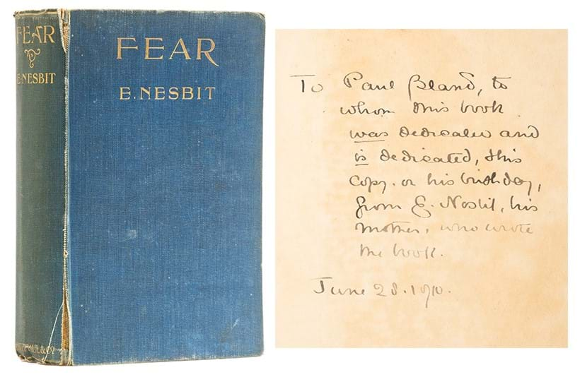 Inline Image - Lot 177: Nesbit (E.), ‘Fear’, first edition, the dedication copy with signed presentation inscription from the author to her son, 1910 | Est. £2,000-3,000 (+ fees)