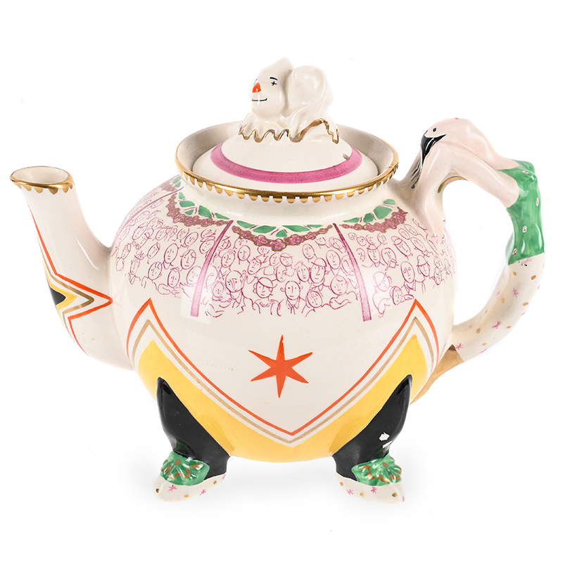 Dame Laura Knight (British, 1877-1970) Clarice Cliff 'Circus' Teapot; Designed 1934