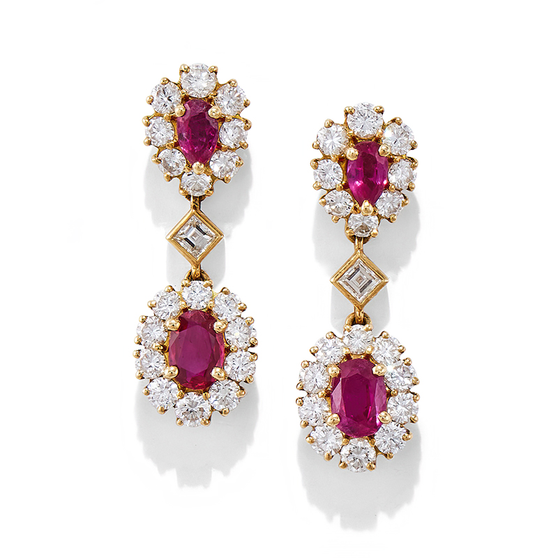 Cartier, a pair of ruby and diamond earrings London 1984