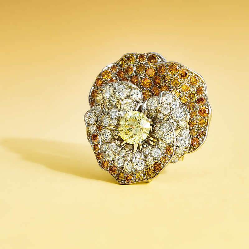 Oscar Heyman & Brothers, a coloured diamond and diamond 'Pansy' brooch circa 1966