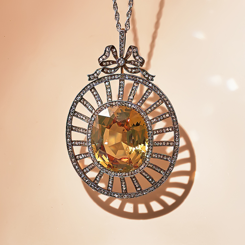 Fabergé, a yellow sapphire and diamond pendant Odessa 1908-1917