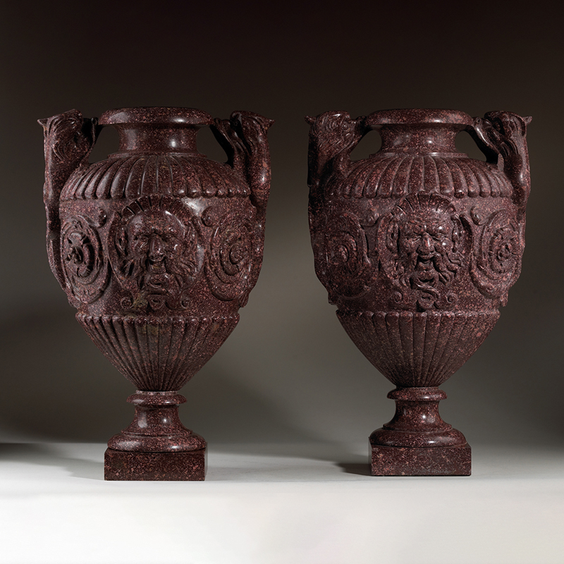 The de Rothschild Vases: an important pair of carved imperial porphyry vases French, 18th/19th century