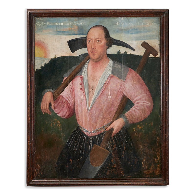 English school (early 17th century) English school (early 17th century) Portrait of A Man With A Pickaxe And A Spade In A Landscape