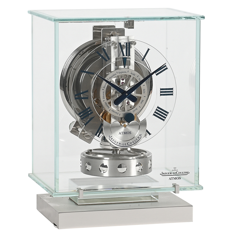 A Swiss glass and chrome plated 'Atmos Classique Phases de Lune' timepiece Jaeger-le Coultre, Geneva, circa 2008