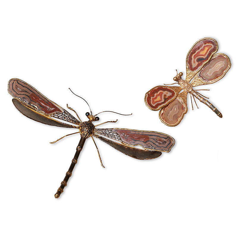 Jacques Duval-Brasseur (French, 1934-2021), attributed two agate and gilt metal ‘Dragonfly’ wall light, second half 20th century