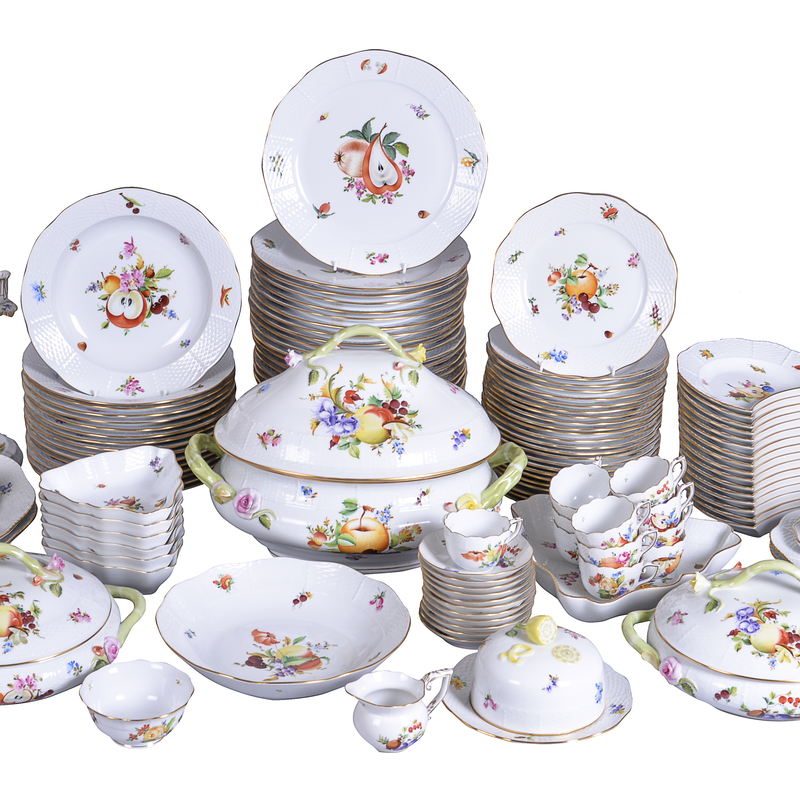 A modern Herend porcelain 'Fruits and Flowers' pattern part dinner service; provenance: Private Collection, London 