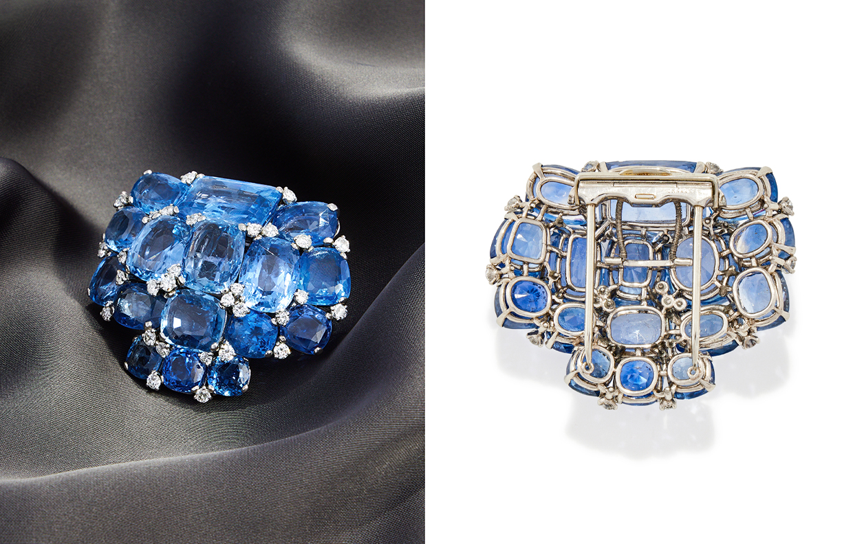 Lot 187 - A sapphire and diamond cluster clip brooch by Cartier.jpg