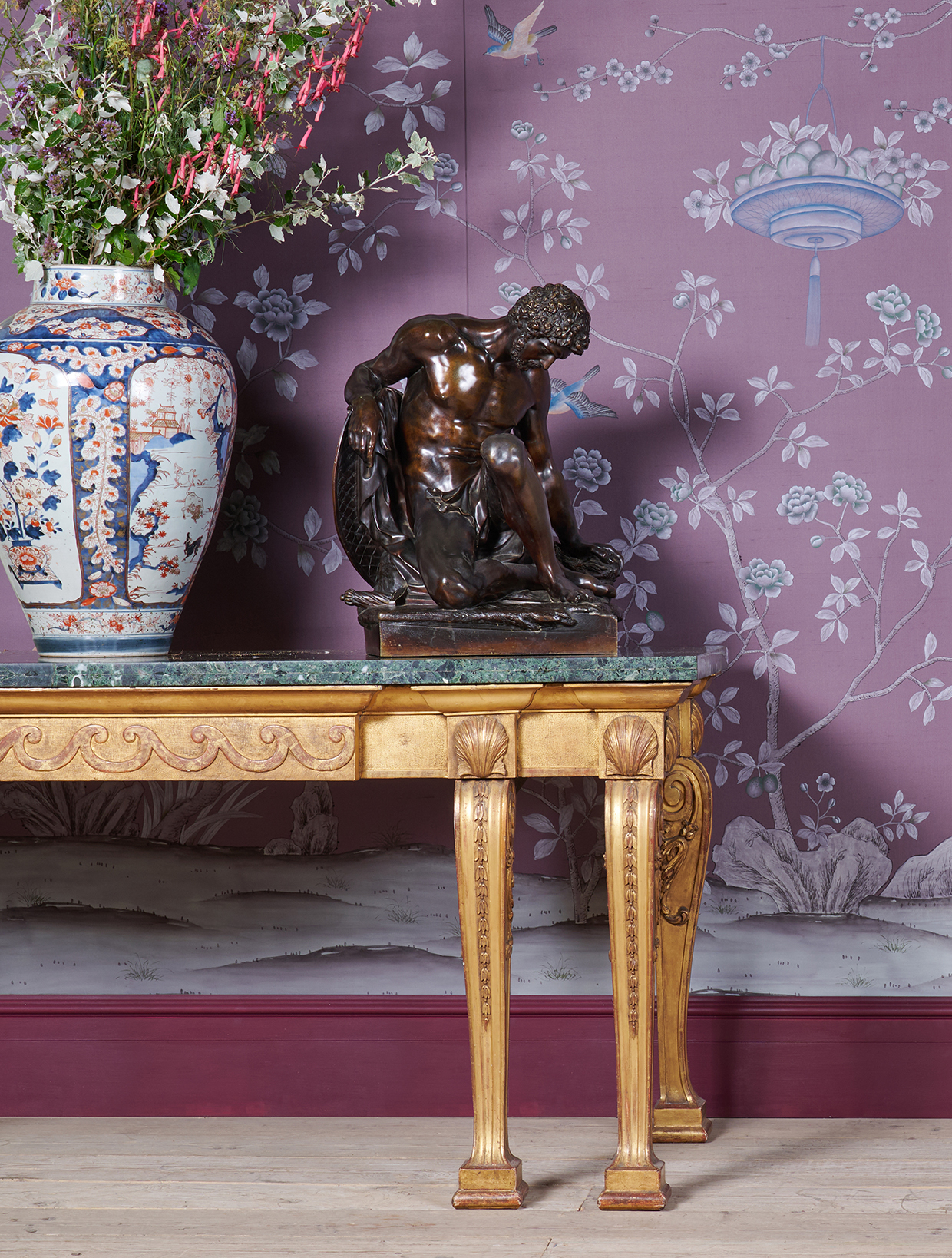 de Gournay Askew Chinoiserie handpainted wallpaper in deep Amethyst slub silk v2.jpg