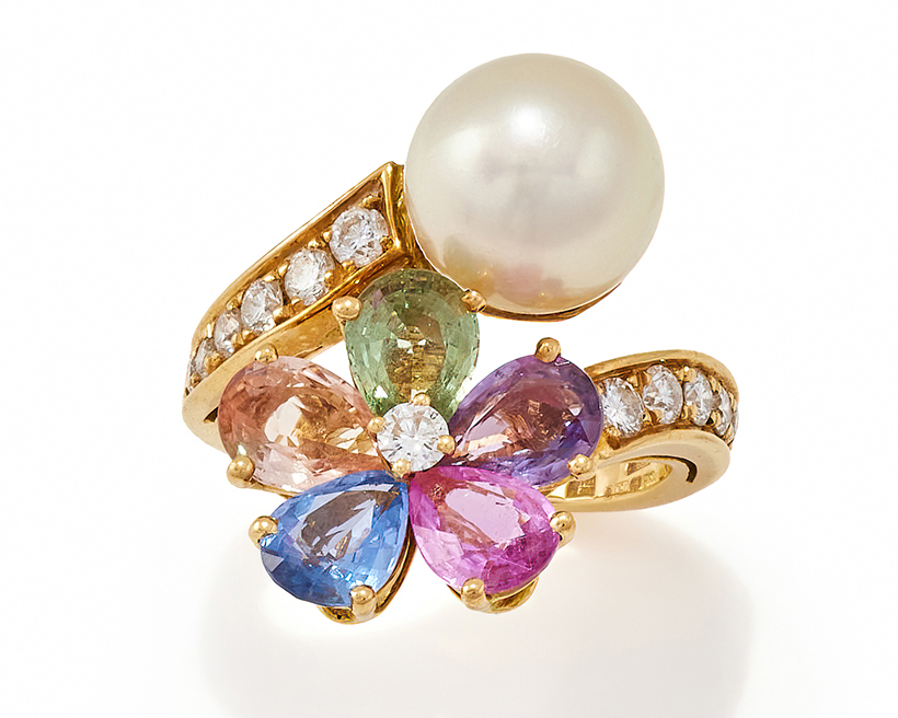 14768 Lot 199 Bulgari, a cultured pearl, coloured sapphire and diamond 'contraire' ring.jpg