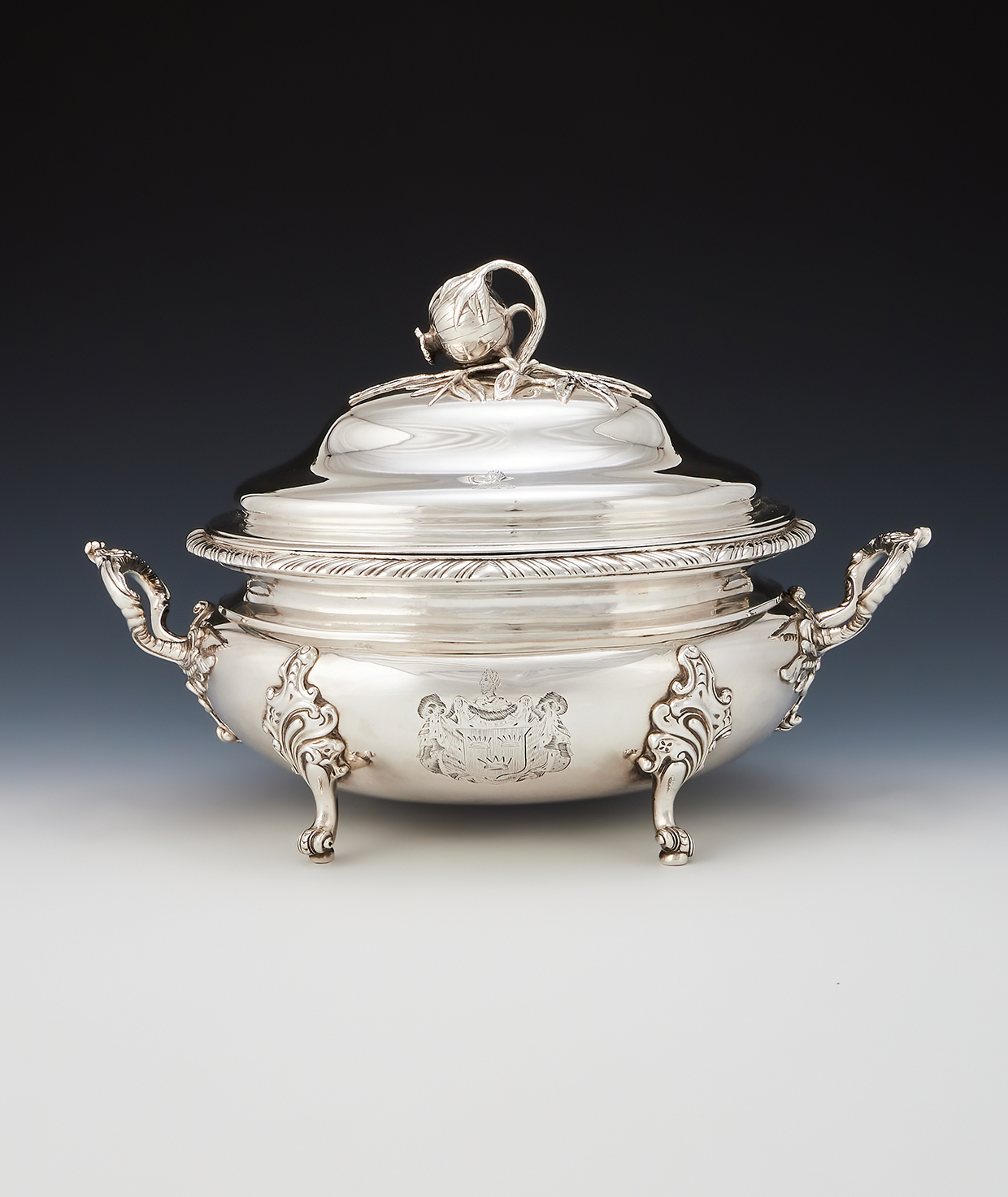 A George III silver oval twin handled oval tureen and cover, Paul Storr, London 1802.jpg