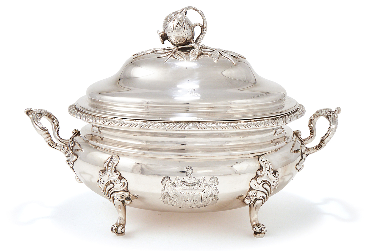 Lot 94 - A George III silver oval twin handled oval tureen and cover, Paul Storr, London 1802.jpg