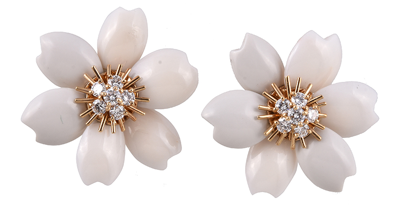 14153 Lot 57 Van Cleef & Arpels, a pair of white coral and diamond 'Rose de Noel' earrings Sold for £10,625.JPG
