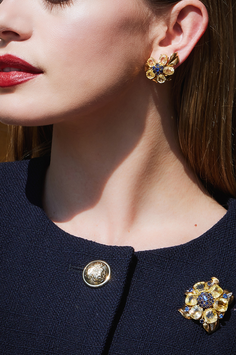 14768 Lot 226 Van Cleef & Arpels, a sapphire, yellow sapphire and diamond 'Passe Partout' brooch and earrings Sold for £40,200.jpg