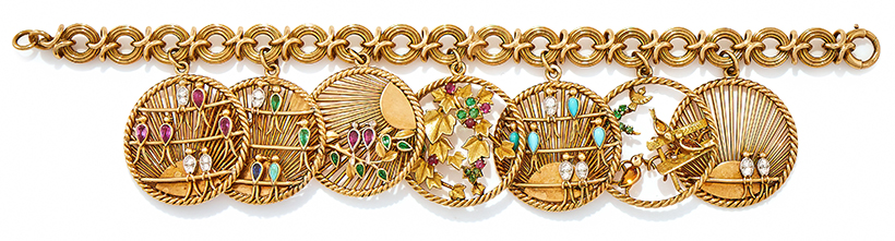 14768 Lot 223 Van Cleef & Arpels, a gem set 'lovebirds' charm bracelet 1950s Sold for £106,450.jpg (1)