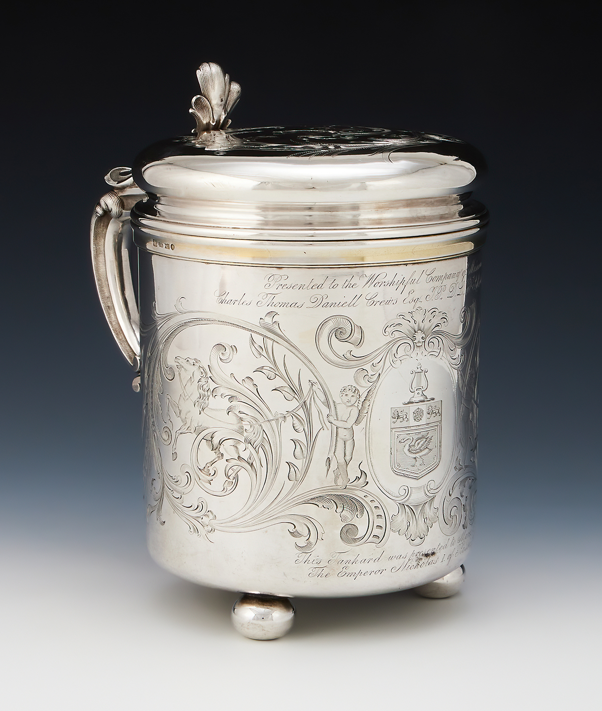 152 - A Russian silver tankard, maker's mark Latin C H, St. Petersburg 1851, from The Worshipful Company Of Musicians Collection of Trophy Cups.jpg