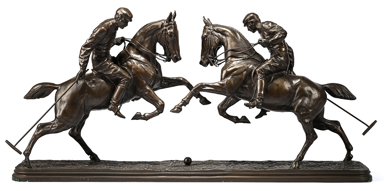 536 - AFTER ISIDORE-JULES BONHEUR (1827-1901), A LARGE EQUESTRIAN BRONZE 'THE POLO PLAYERS' MID TO LATE 20TH CENTURY.jpg