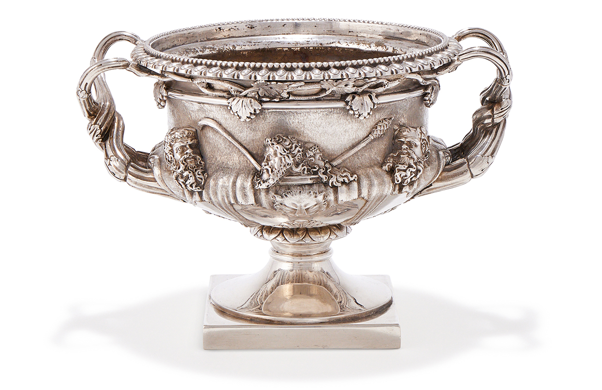 Lot 197 - A Victorian small silver model of the Warwick Vase, S. Smith & Son, London 1876.jpg