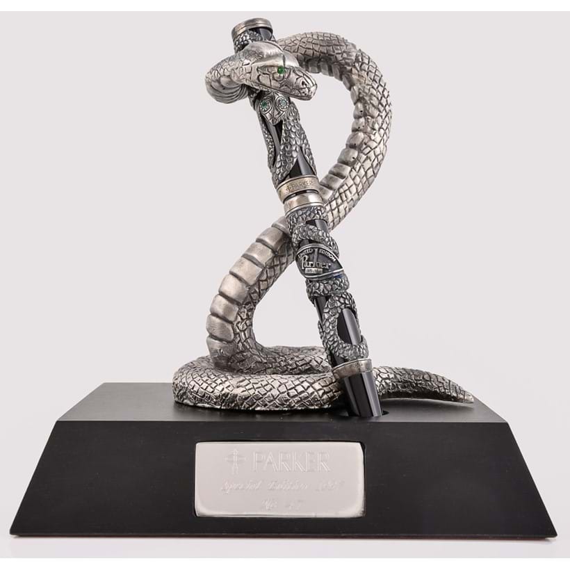 Inline Image - Parker, Snake, limited edition black acrylic and silver mounted fountain pen; est. £500-700 (+fees)  | Parker, Snake, a rare edition limited silver pen stand; est. £300-500 (+fees)