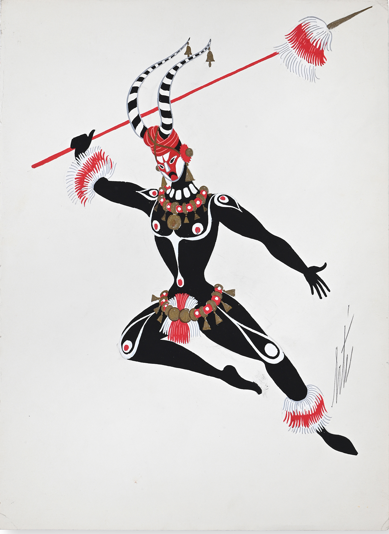 Lot 228 - Erte (French, 1892-1990), Flying Colours, African Ballet drawing, 1967, gouache.jpg