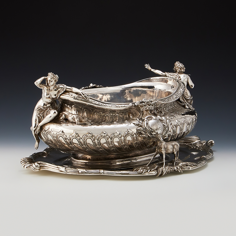 A French silver wine cistern Émile Hugo, after a design by Auguste Nicolas Cain, circa 1870