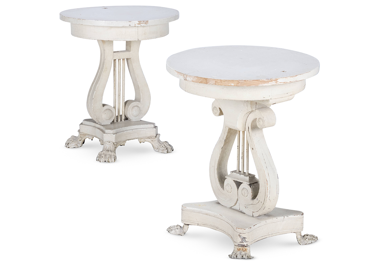 Lot 14 - Syrie Maugham, two similar Regency-style 'lyre' side tables.jpg