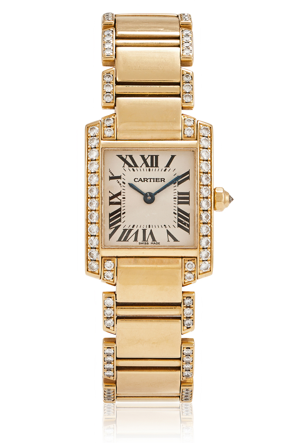 Lot 461 - Cartier, Tank Francaise, ref. 2385, a lady's 18 carat gold and diamond bracelet watch.jpg