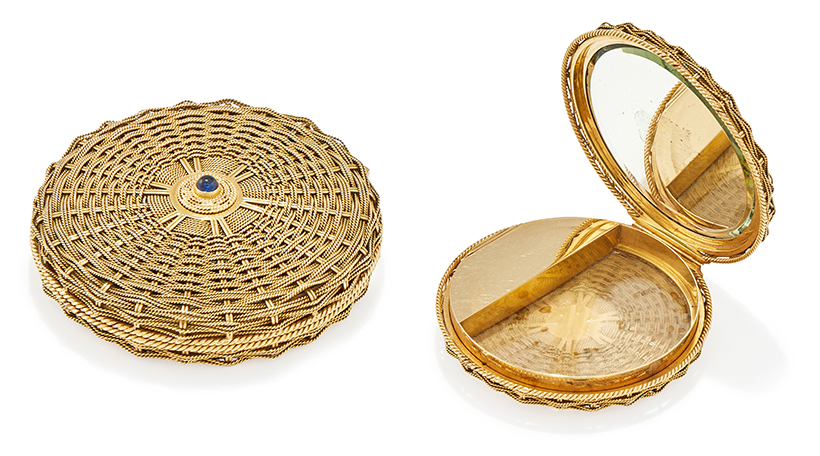 14809 Lot 57 Jean Schlumberger, a sapphire set 'basket' compact case, circa 1955  Sold for £12,065.jpg
