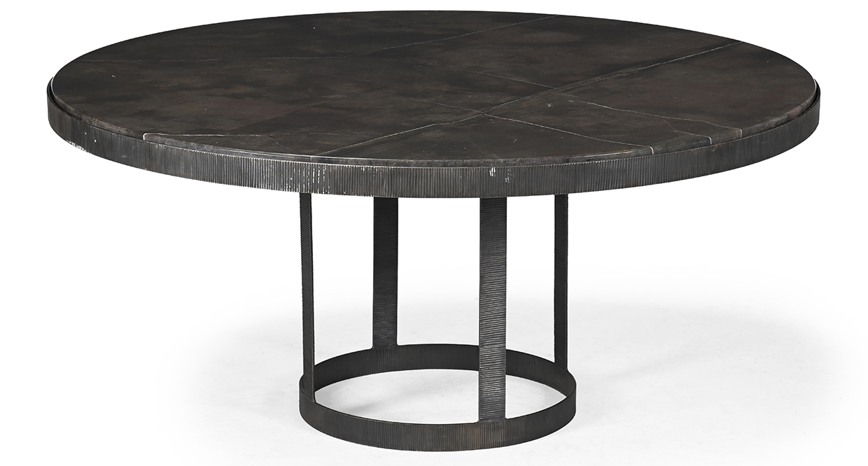 Lot 1005 - A marble topped and patinated metal circular centre table, of recent manufacture from a Regent's Park home designed by Louise Bradley.jpg