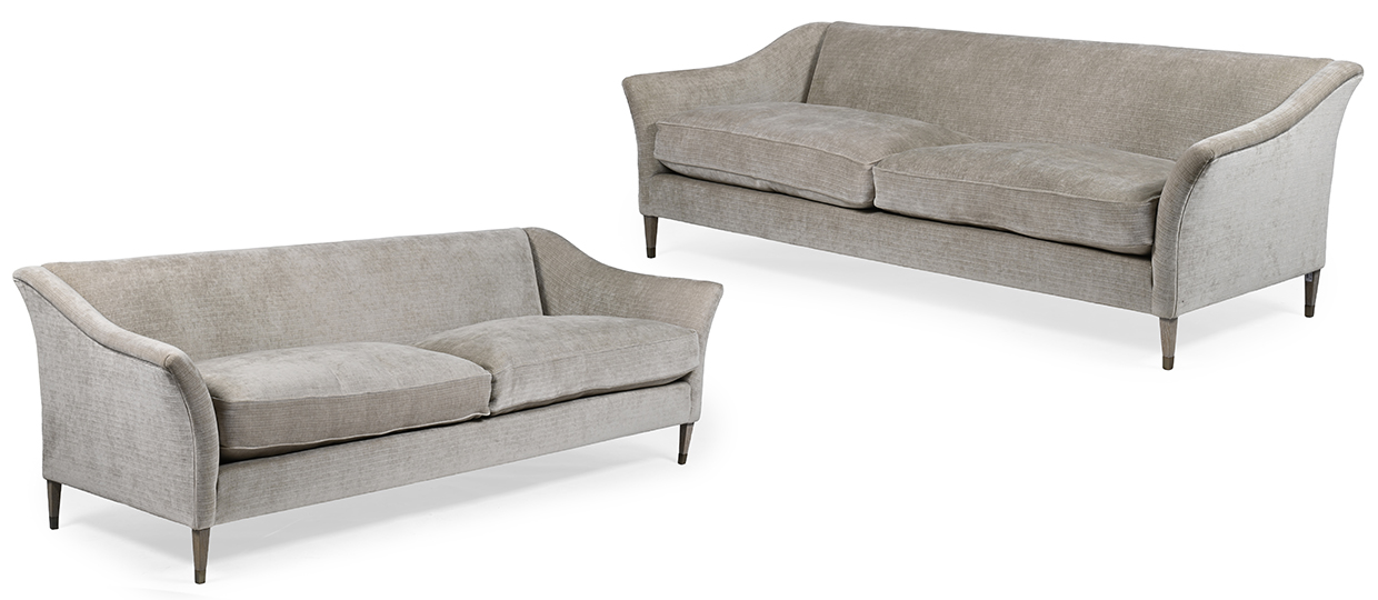 Lot 1029 - A pair of grey upholstered and limed oak 'Hemingway' sofas, of recent manufacture from a Regent's Park home designed by Louise Bradley.jpg