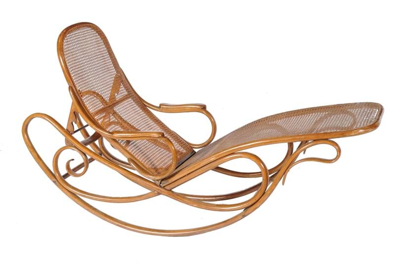 Inline Image - Lot 43, Gebrüder Thonet, Schaukel sofa, no. 7500, beech bentwood and caned rocking chaise lounge, early 20thc.; est. £2,000-3,000 (+fees)