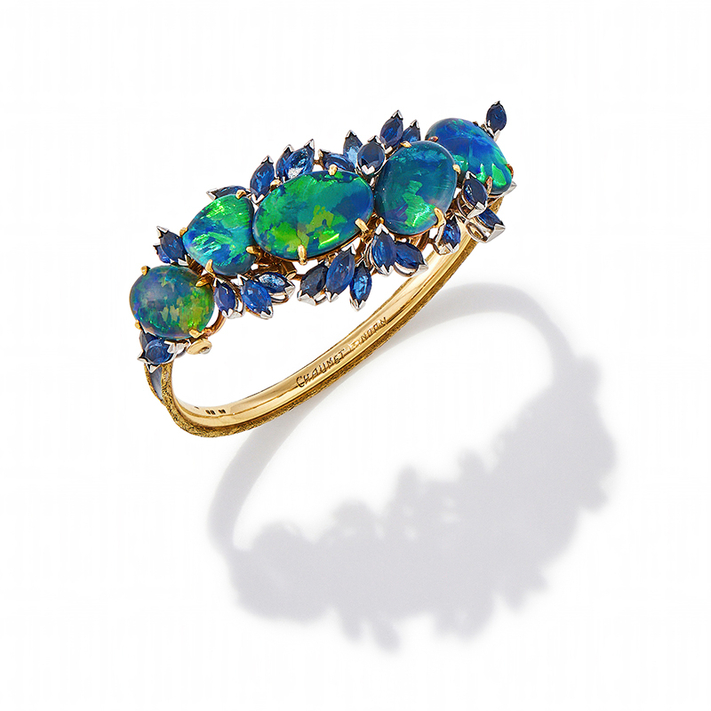 Chaumet, an opal, sapphire and enamel bangle, london 1967