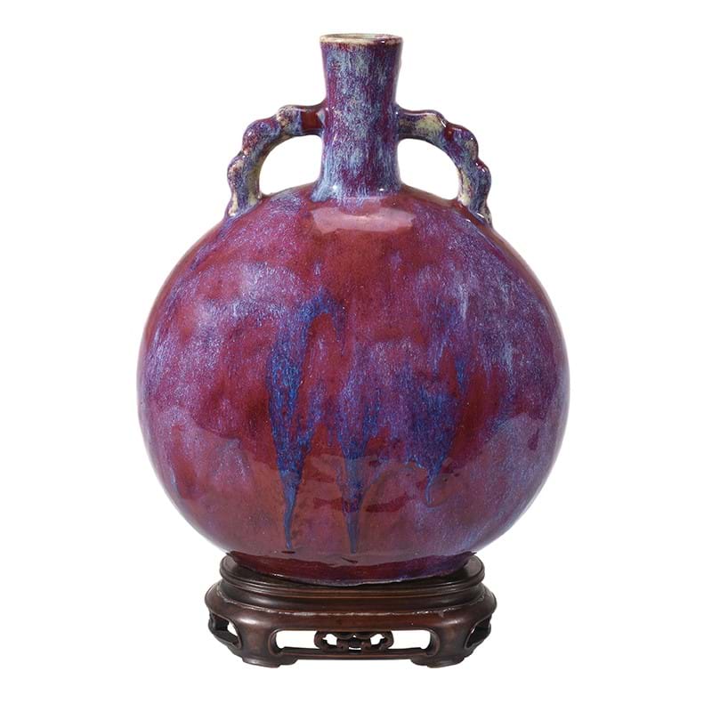 A Chinese flambé glazed two-handled moon flask