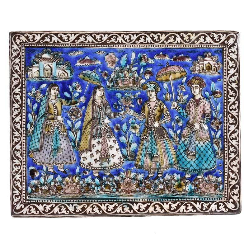 A Qajar square polychrome pottery tile Persia 19th century