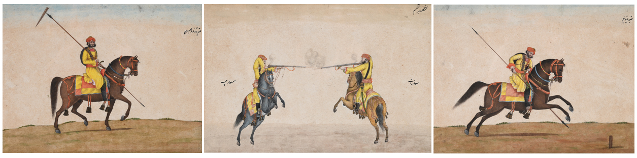 Lot 177 DELHI SCHOOL, ARTIST WORKING FOR LIEUTENANT COLONEL SKINNER (CIRCA 1824) SIX WATERCOLOURS OF SKINNER' S HORSE; FROM AN ILLUSTRATED MANUSCRIPT OF THE USE OF SABRE, MUSKET 2