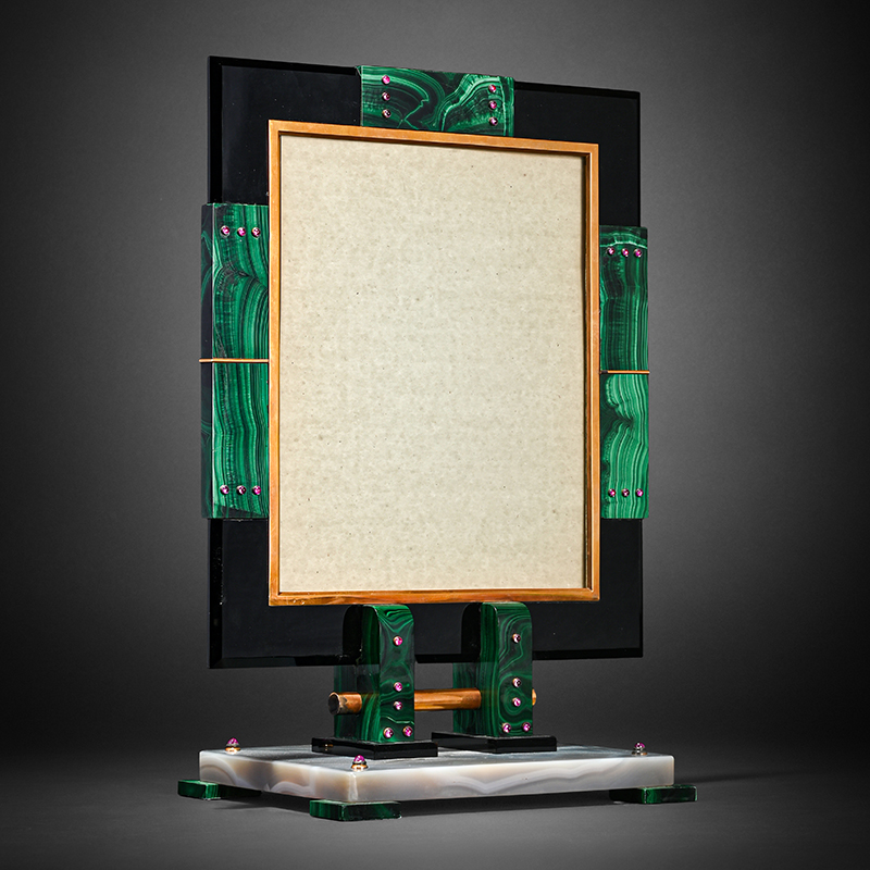 Ostertag (Paris), an Art Deco malachite, onyx and enamel picture frame, circa 1934