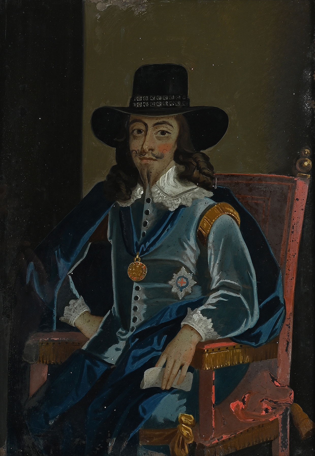 Lot 283 After Edward Bower, A Hand Painted Reverse Glass Portrait Of Charles I, Mid To Late 18Th Century Without Frame