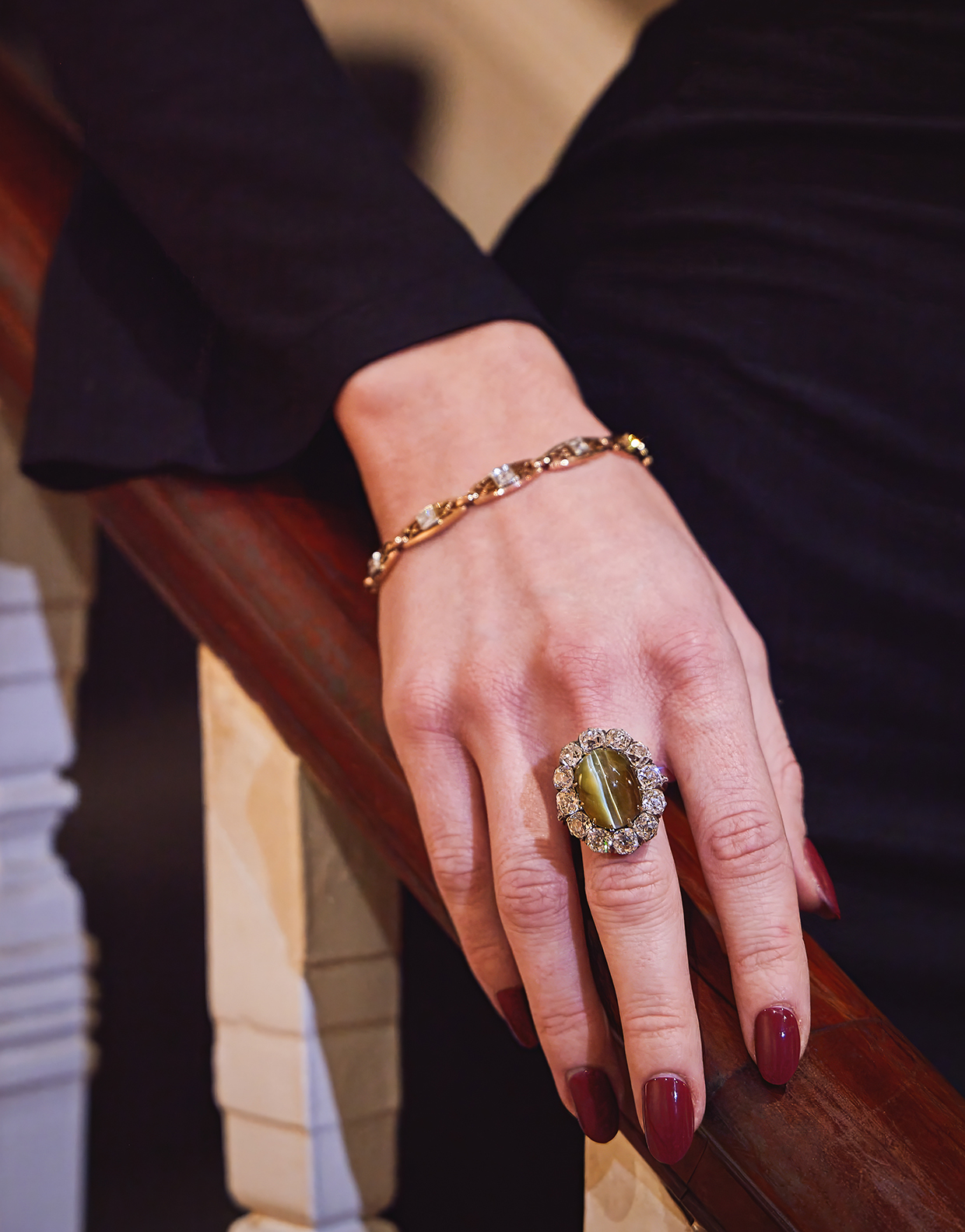 Cats Eye Chrysoberyl And Diamond Cluster Ring