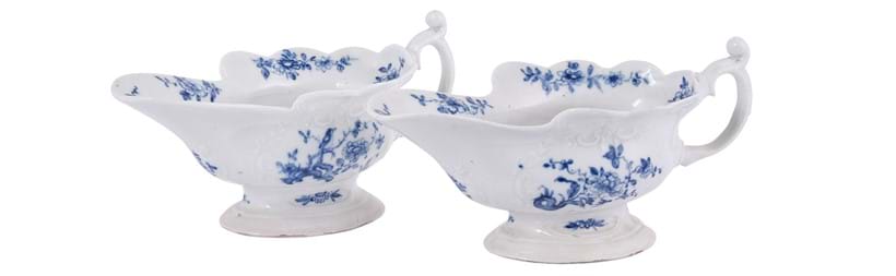 Inline Image - Lot 138 | A pair of Worcester blue and white sauceboats painted with 'The Early Bird' pattern, circa 1753 | Est. £300-500 (+ fees)